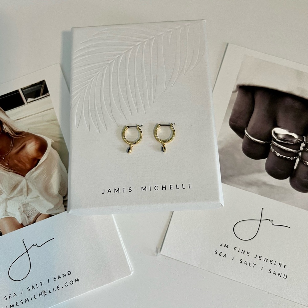 James Michelle Black Noir Yellow Gold Drop Huggies